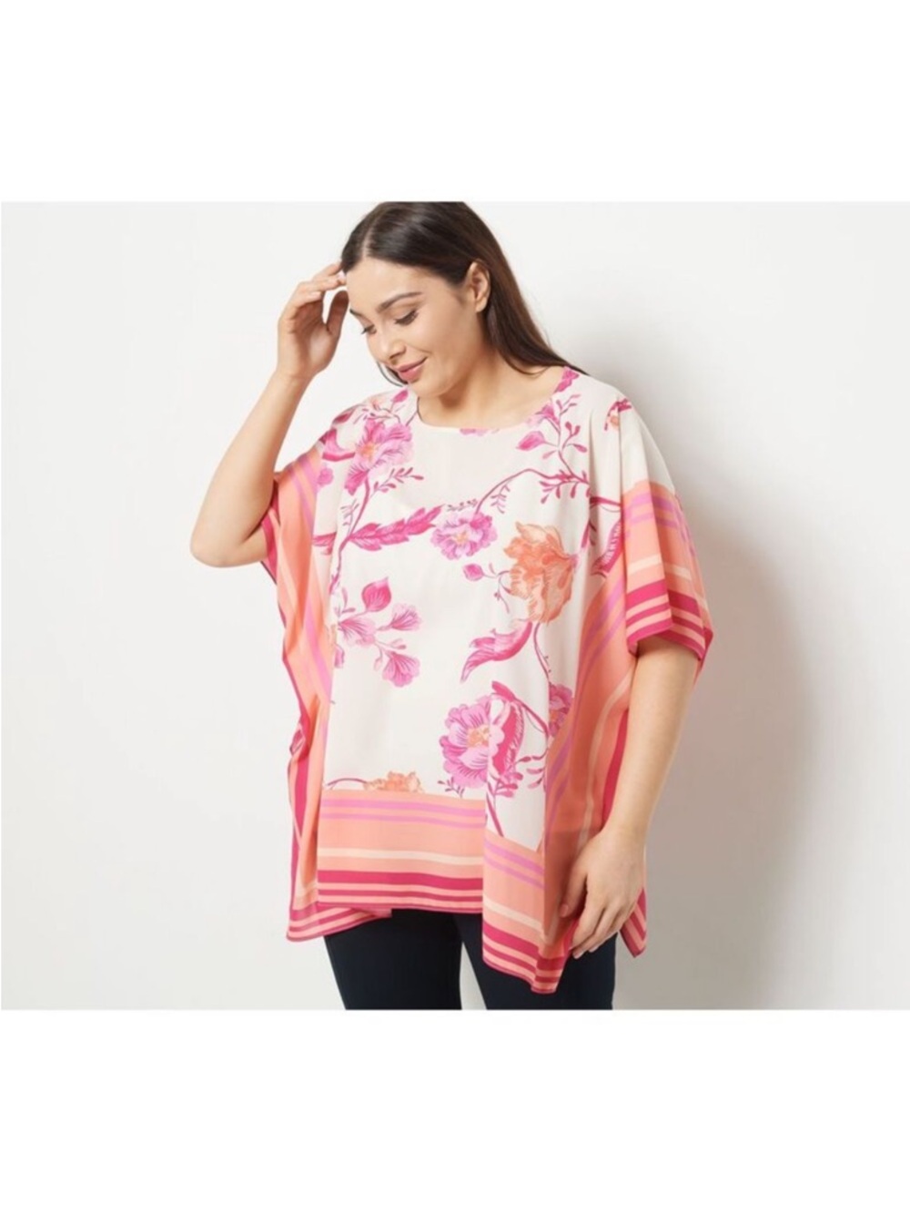 J Jason Wu Women's Top Sz M Printed Floral Chiffon Scarf Pink A486613